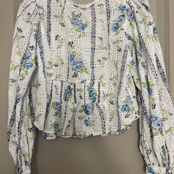 Free People - Floral Blossom Eyelet Blouse - White and Blue - Picture 5 of 8